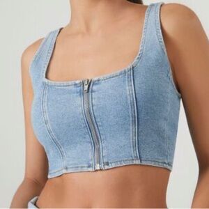 NWT DENIM VEST TANK CROP TOP M BLUE MEDIUM WASH